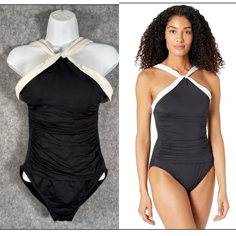 Ralph Lauren High Neck One-Piece Swimsuit Womens Sz 8‎ Slimming Old Money
